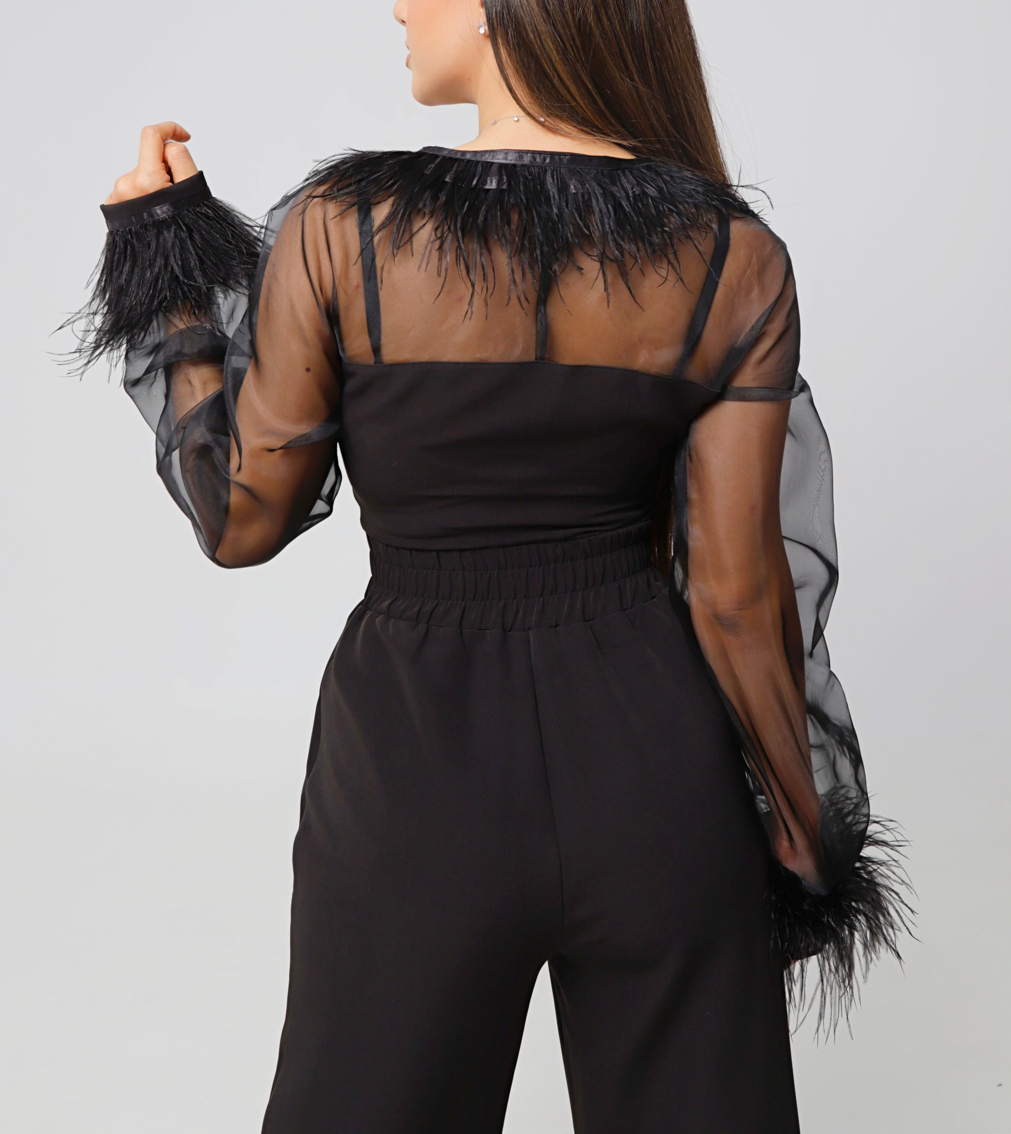 MONSOON BLACK FEATHER DETAILED JUMPSUIT