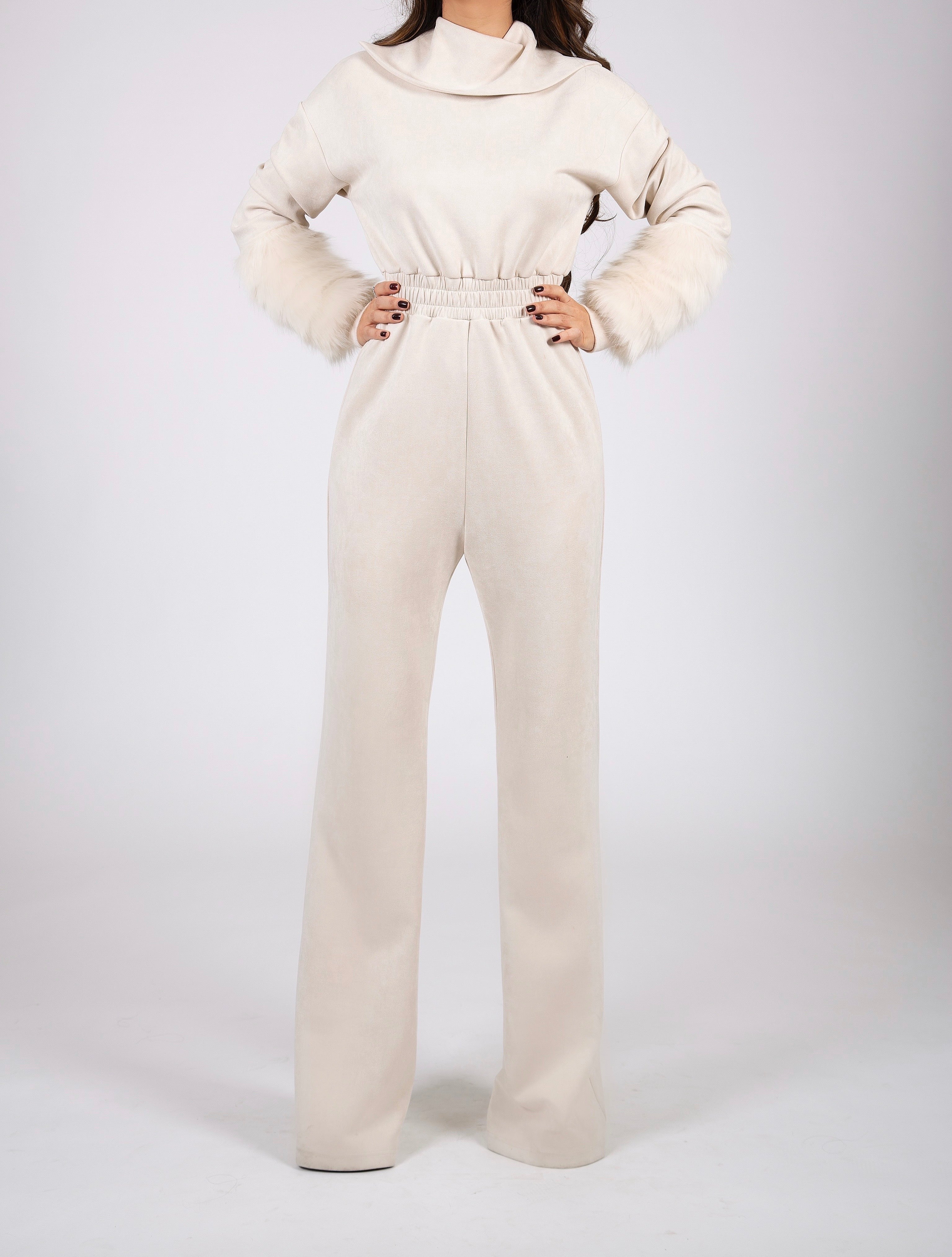 CLEO FAUX FUR CUFF JUMPSUIT