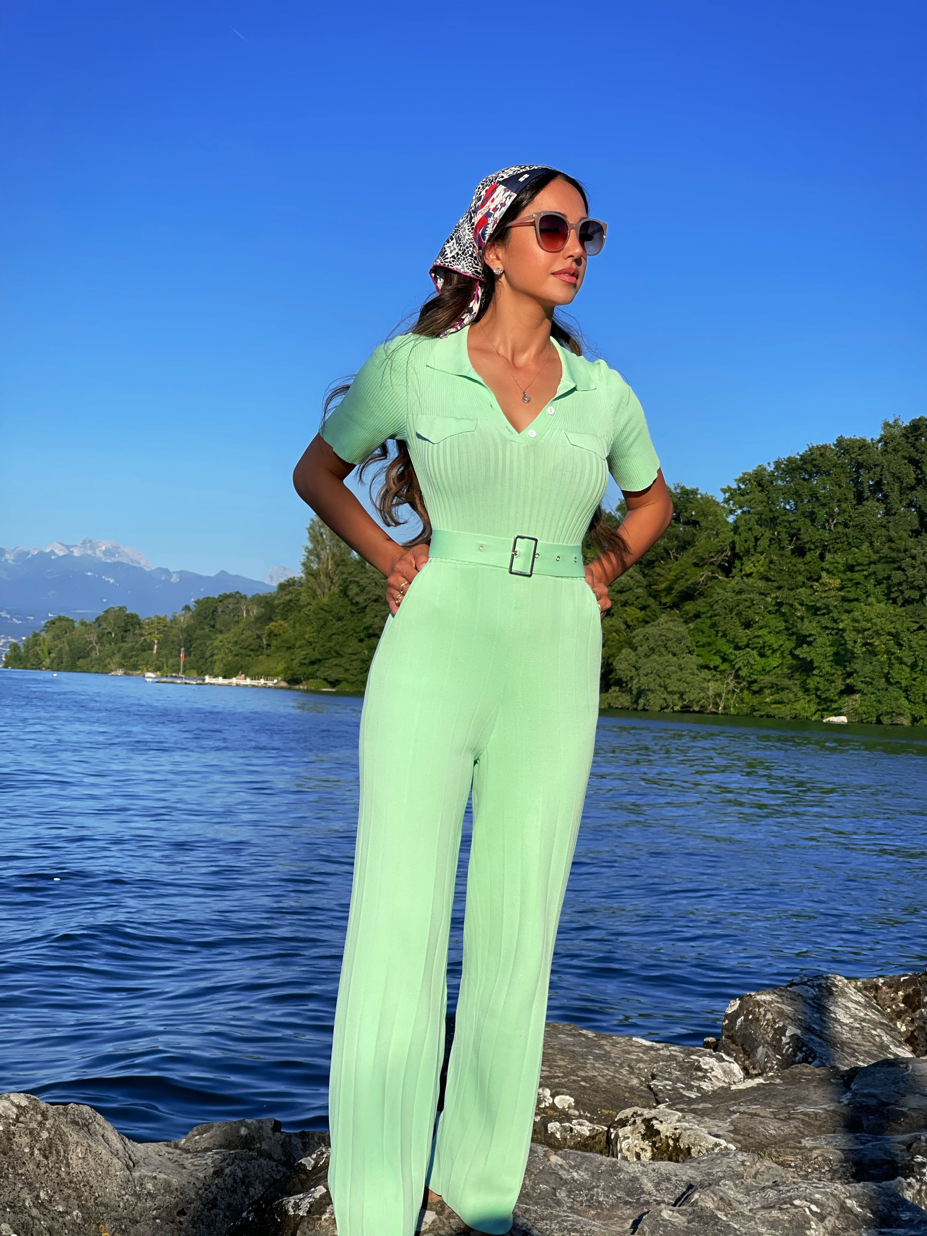AQUA MINT GREEN KNITTED JUMPSUIT