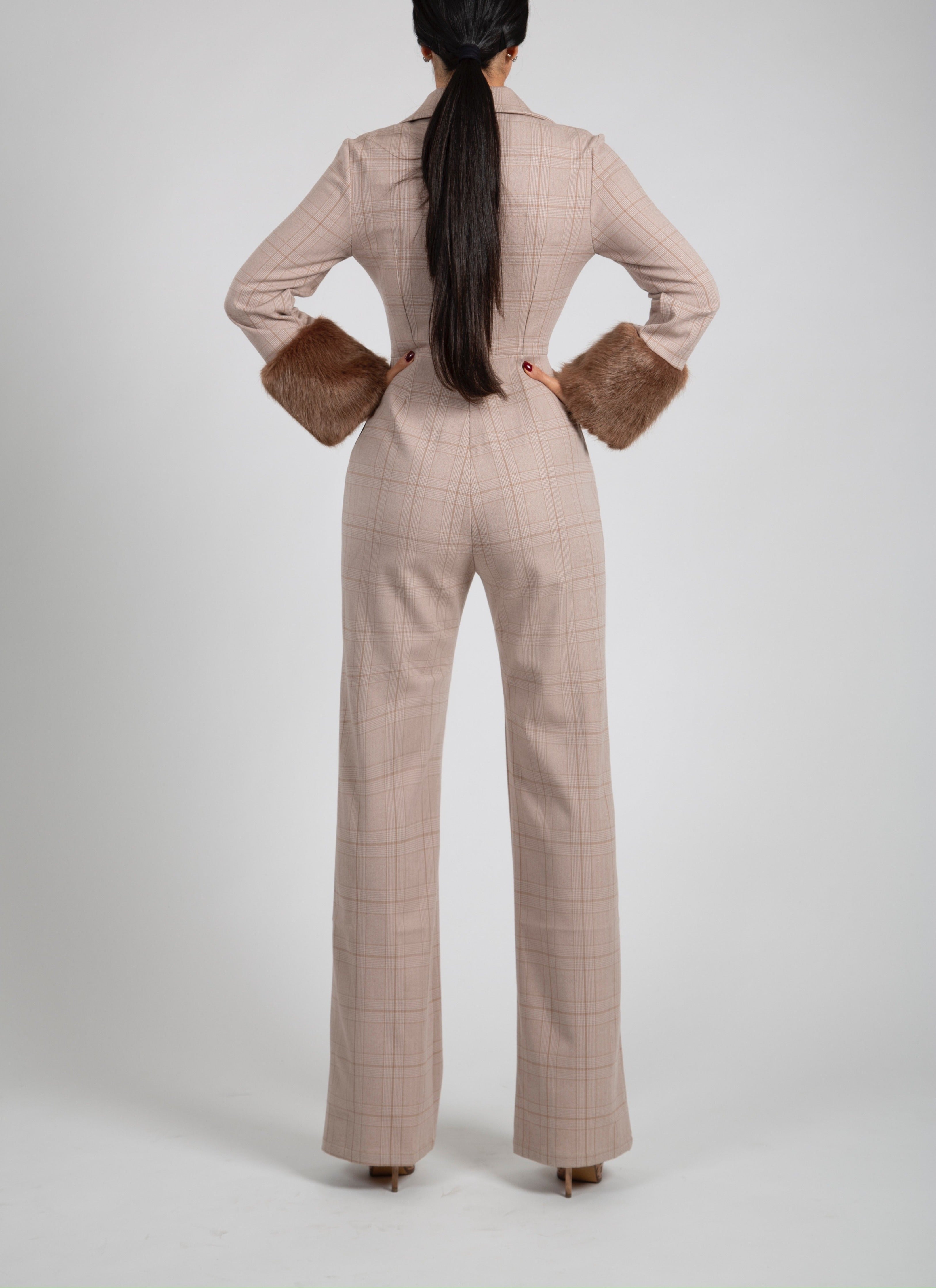 ADA FAUX FUR CUFF JUMPSUIT