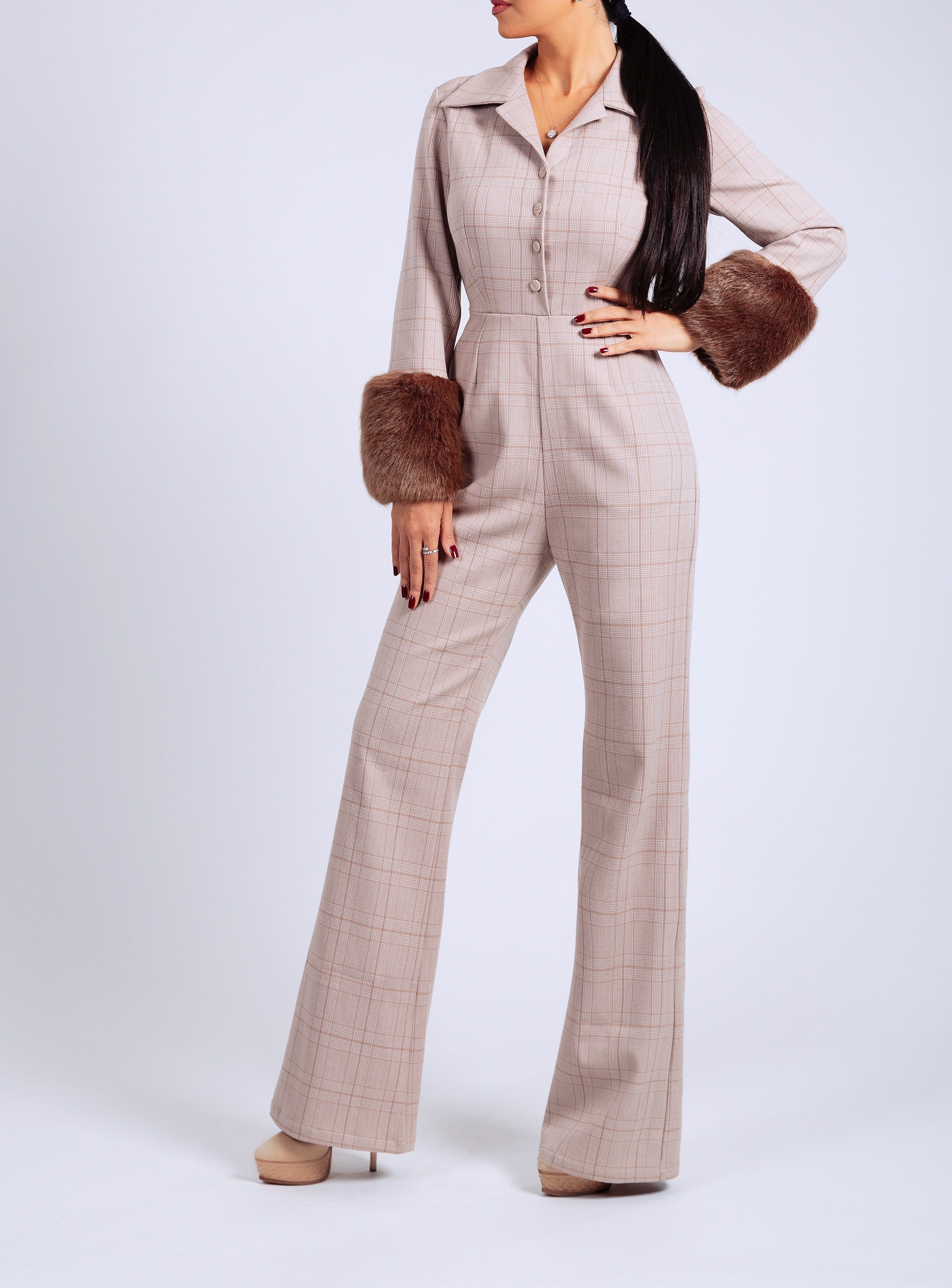 ADA FAUX FUR CUFF JUMPSUIT