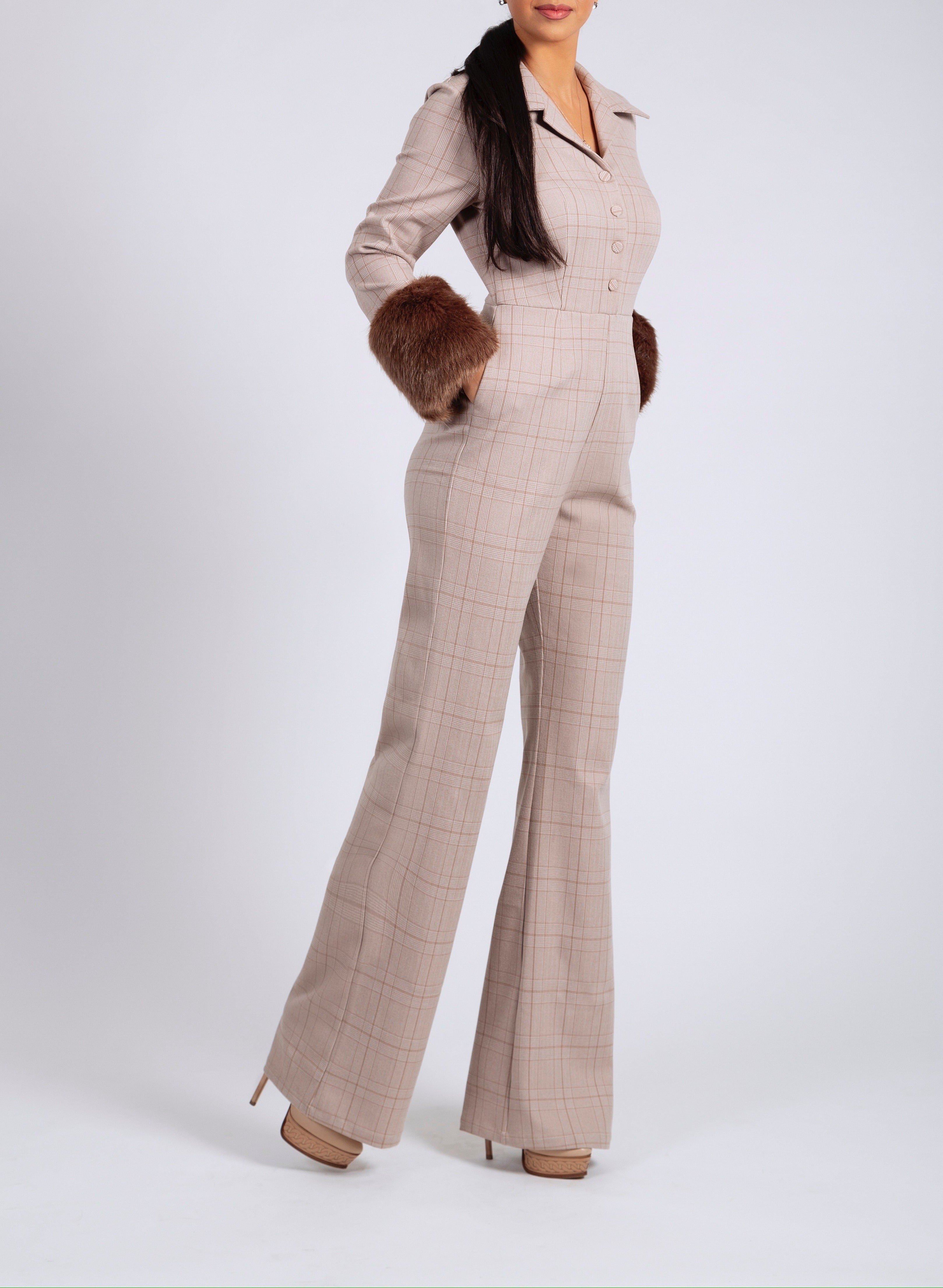 ADA FAUX FUR CUFF JUMPSUIT